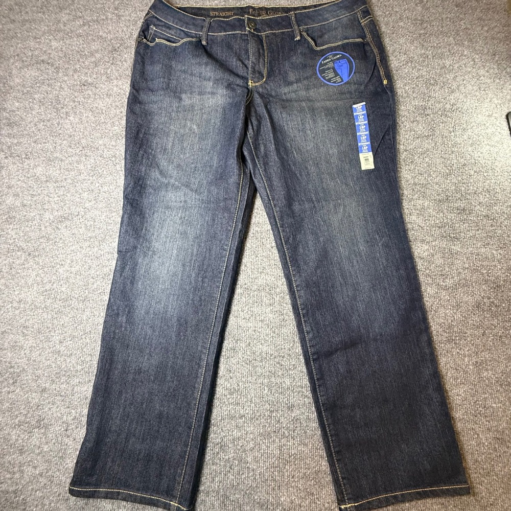Faded Glory Womens 18P Straight Leg Jeans Dark Wash Tummy Control Petite Blue